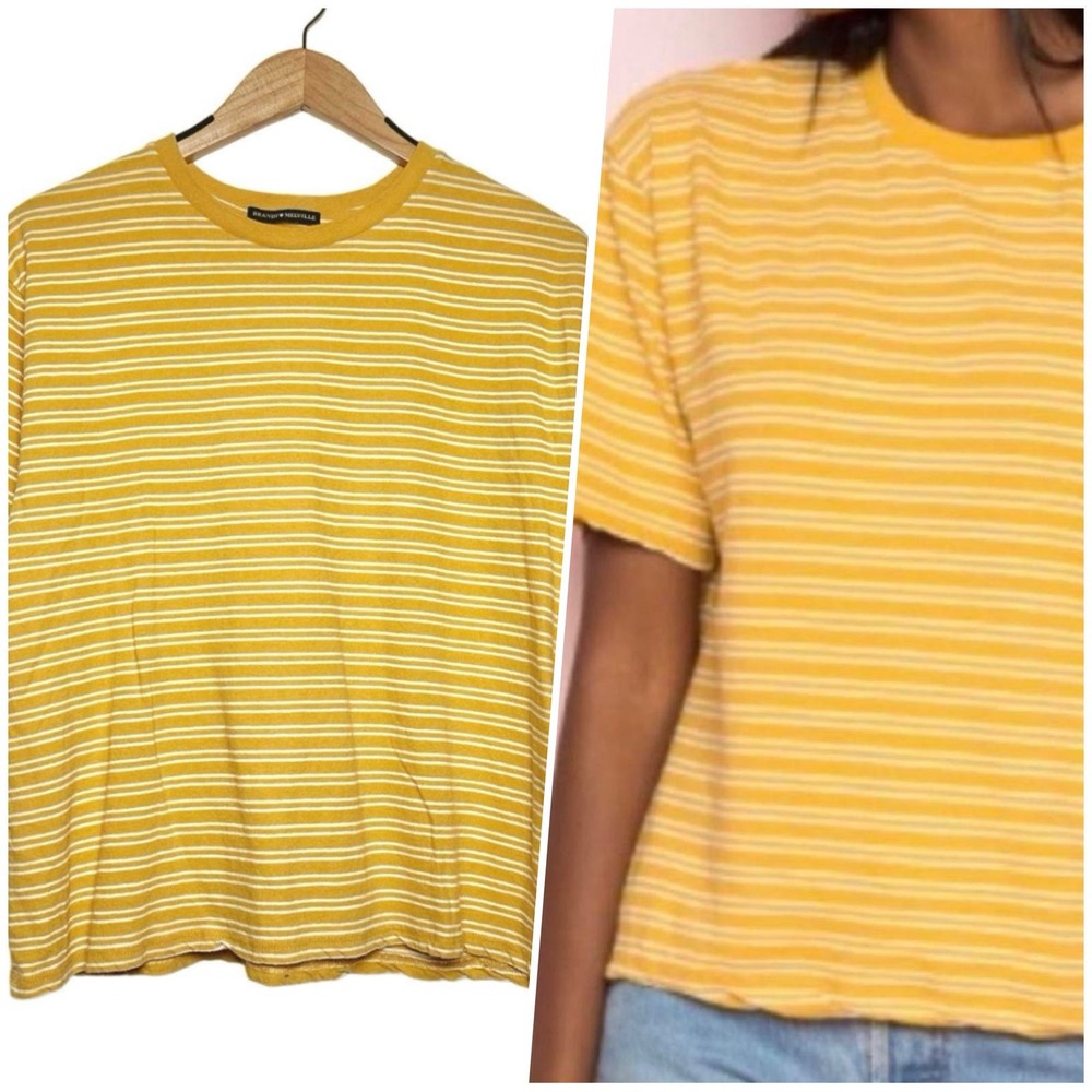 Brandy Melville | Women | Aleena Mustard Yellow Striped Boxy Tee | One Size